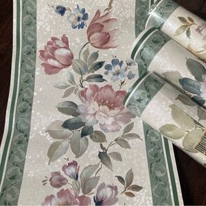 Vintage wallpaper border rolls 15+ yards floral cottage country romantic roses